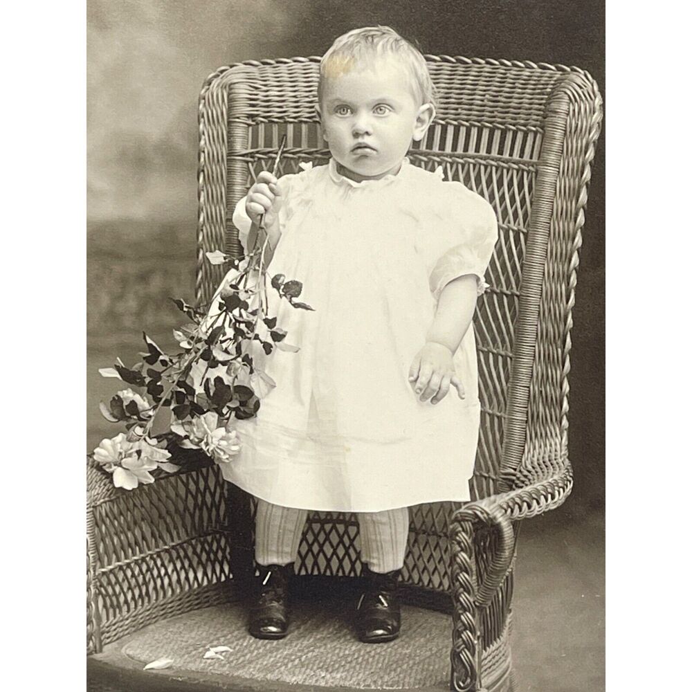 1800s FW Sander Victorian Toddler Standing Chair Flower Props Vintage Photograph - Picture 2 of 5